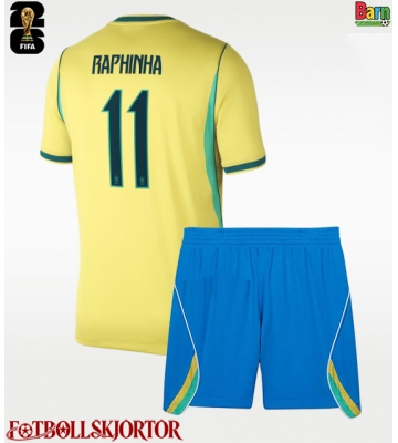 Brasilien Raphinha Belloli #11 Hemmakläder Barn VM 2026 Kortärmad (+ Korta byxor)